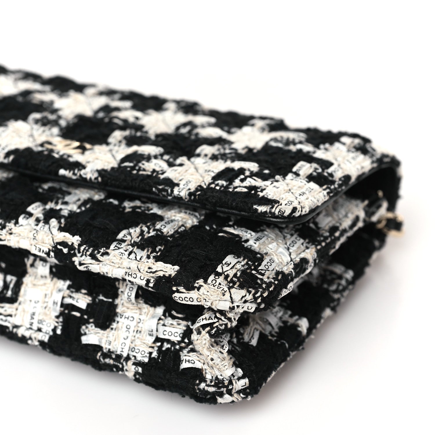 Chanel Tweed Quilted Wallet On Chain WOC Black Ecru White 10 of 10