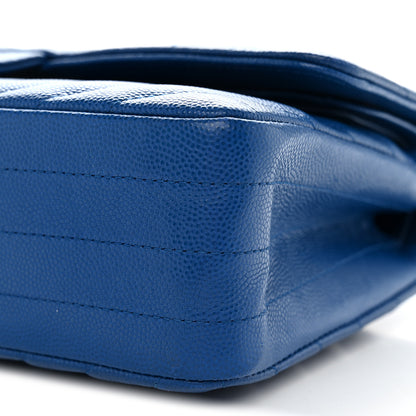 Chanel Caviar Chevron Quilted Medium Double Flap Blue 10 of 10