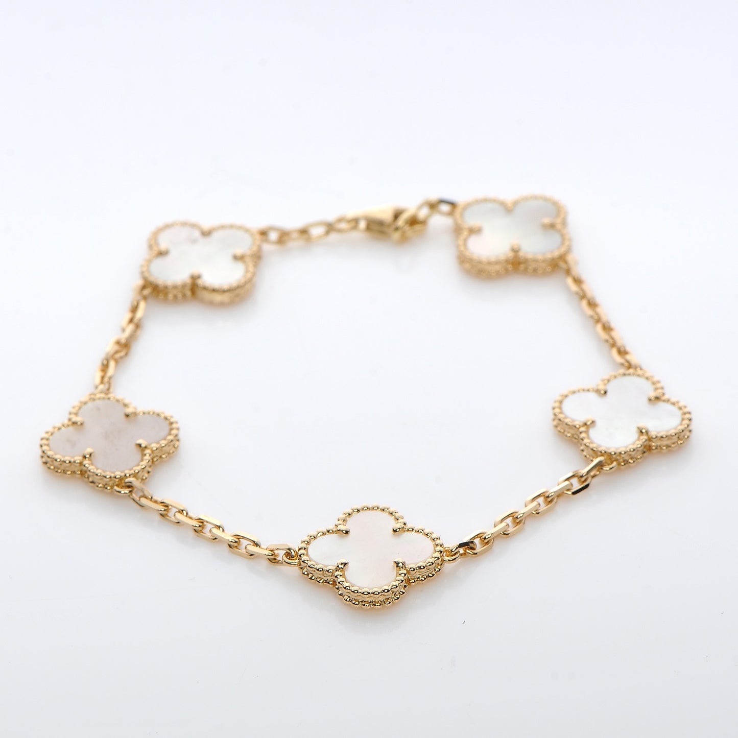 18K Yellow Gold Mother of Pearl 5 Motifs Vintage Alhambra Bracelet