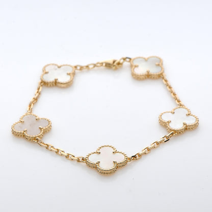 Van Cleef & Arpels 18K Yellow Gold Mother of Pearl 5 Motifs Vintage Alhambra Bracelet 3 of 7