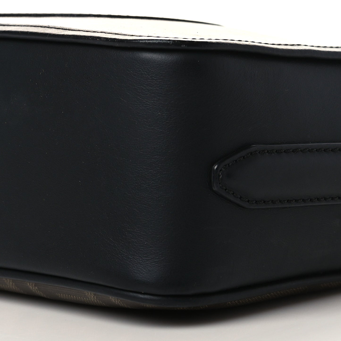 Glazed Fabric Vitello Century F is Fendi FF 1974 Stamp Patch Camera Case Mogano Panna Black