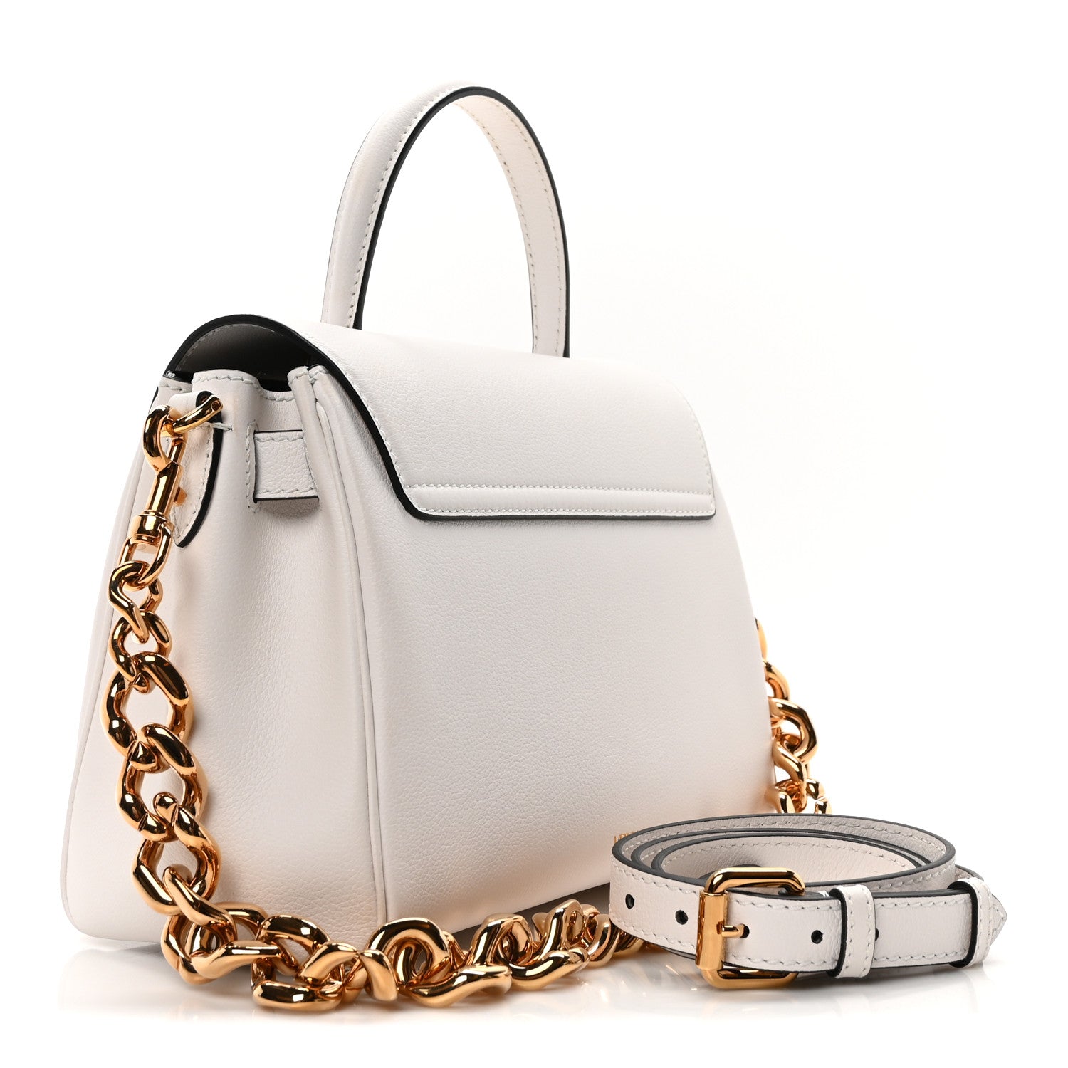 Versace Grained Calfskin Medium La Medusa Top Handle Handbag White 3 of 9