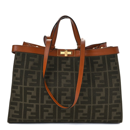 Fendi Canvas Vitello King FF Embroidered Medium Peekaboo X-Tote Amazzonia Cuoio 1 of 11