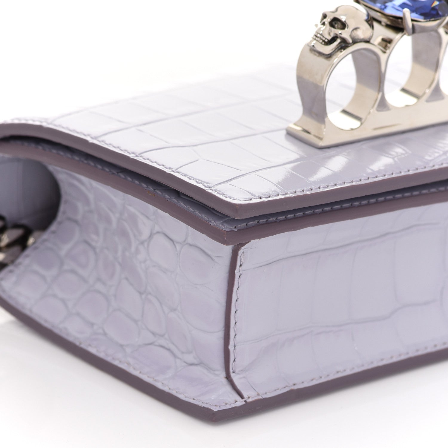 Alexander McQueen Shiny Crocodile Embossed Jeweled Satchel Lavender 11 of 12