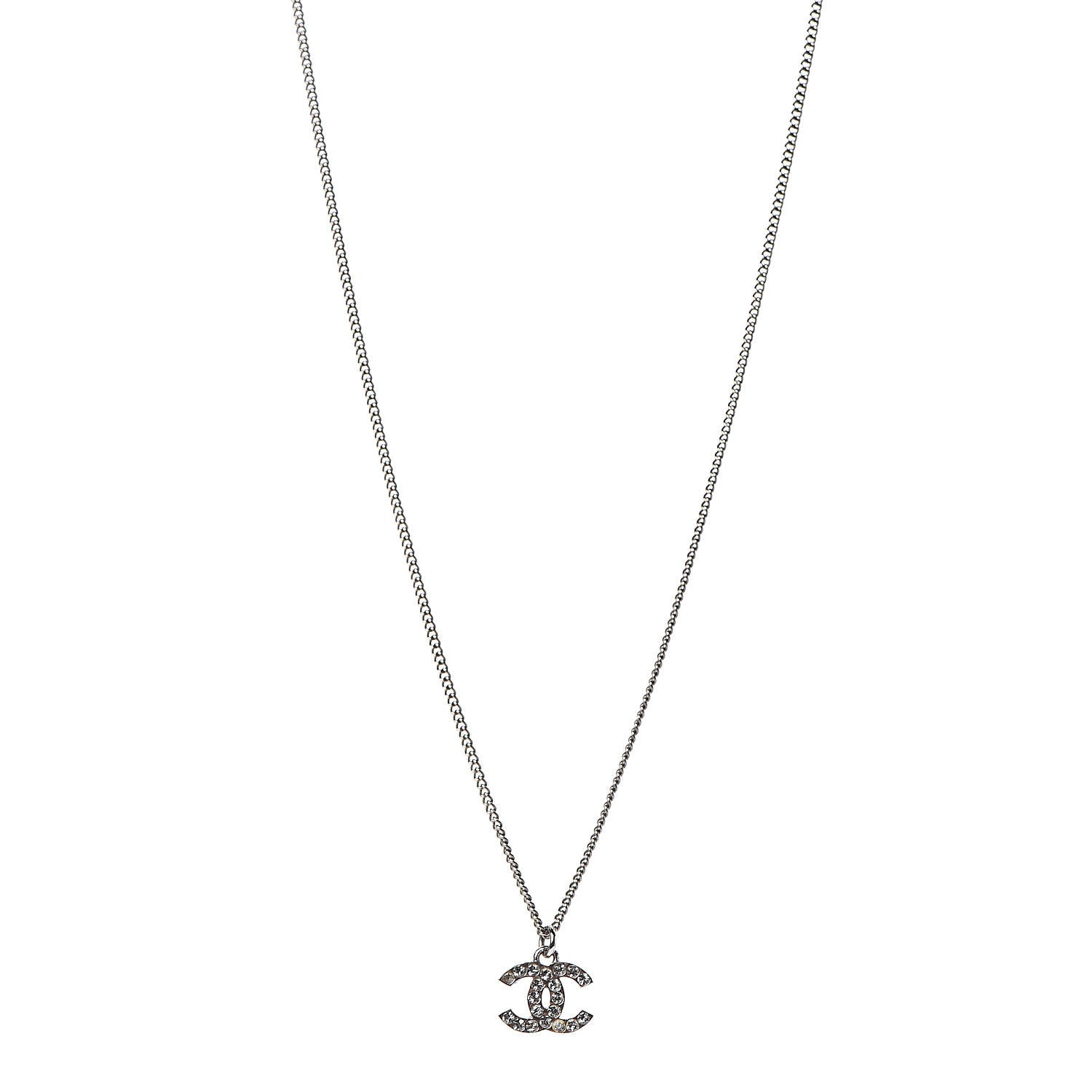Chanel Crystal Timeless CC Necklace Silver 1 of 6