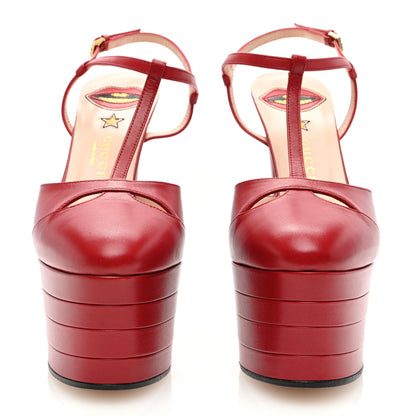 Gucci Malaga Kid Angel T-Strap Platform High Heel Pumps 37.5 Hibiscus Red 3 of 7