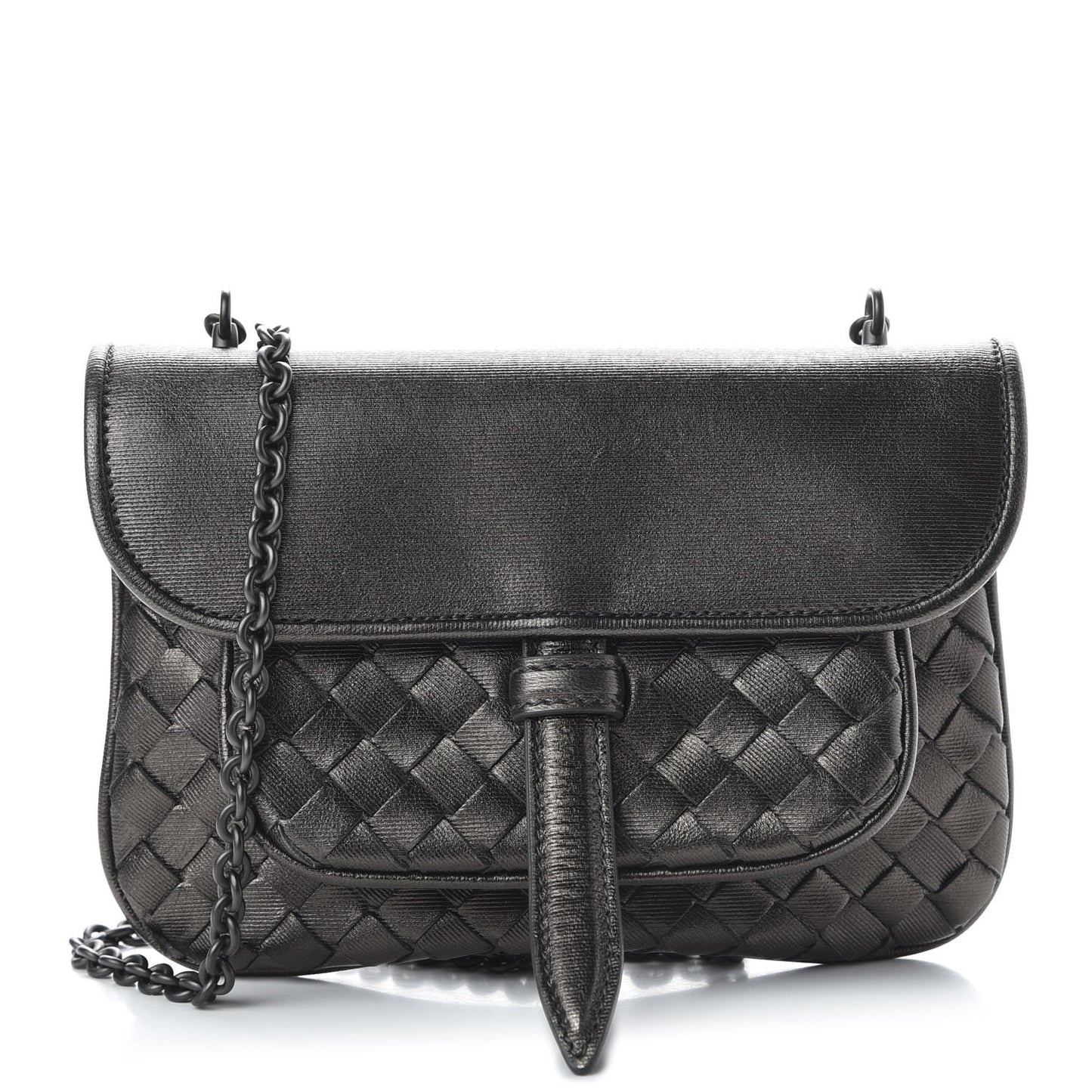 Nappa Intrecciato Front Pocket Flap With Chain Dark Silver