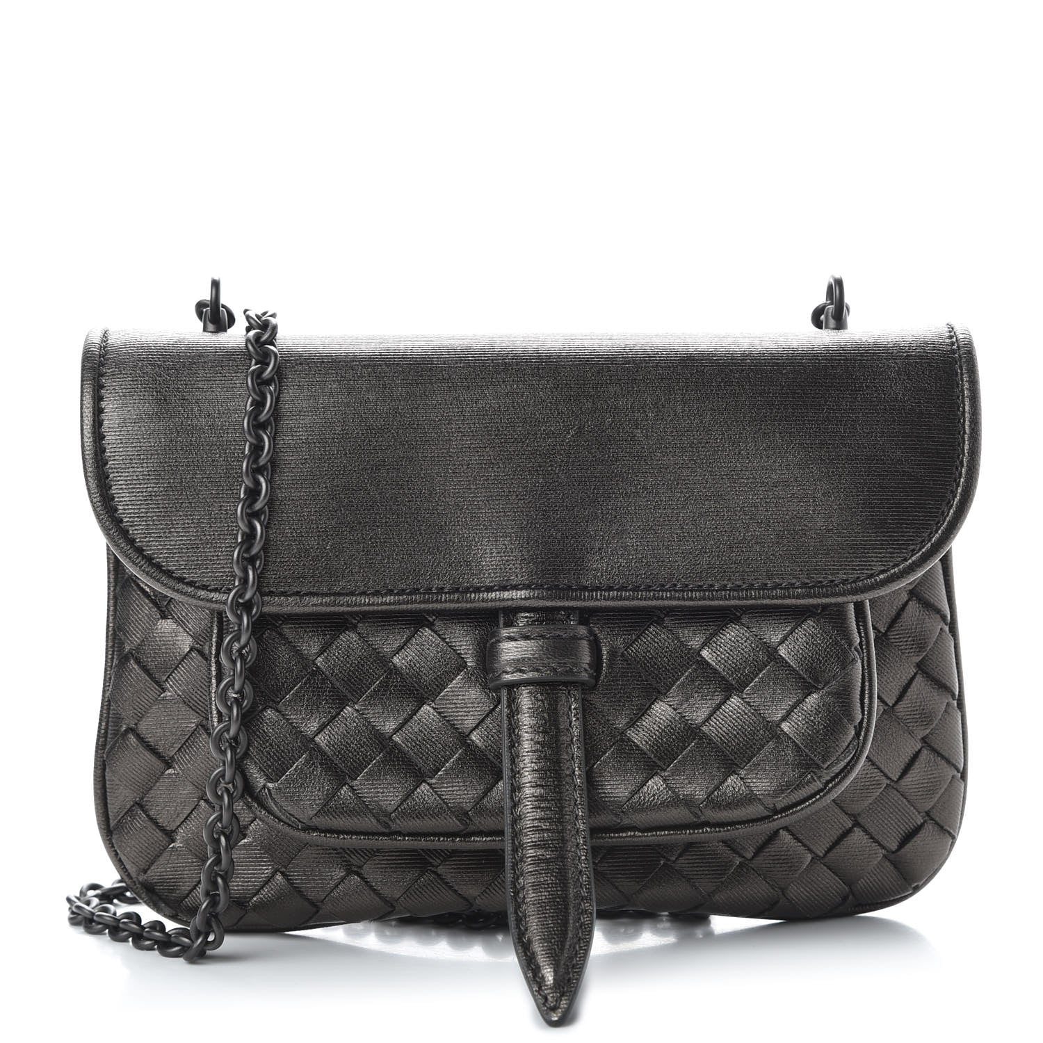 Bottega Veneta Nappa Intrecciato Front Pocket Flap With Chain Dark Silver 1 of 9