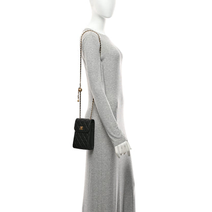 Chanel Lambskin Quilted Pearl Crush Phone Holder With Chain Black 2 of 10