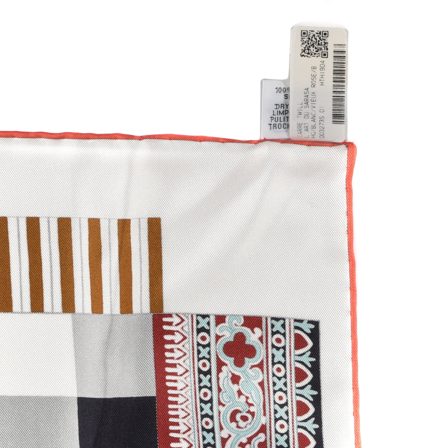Hermes Silk L'Art du Sarasa Scarf 90 White Vieux Rose 3 of 3
