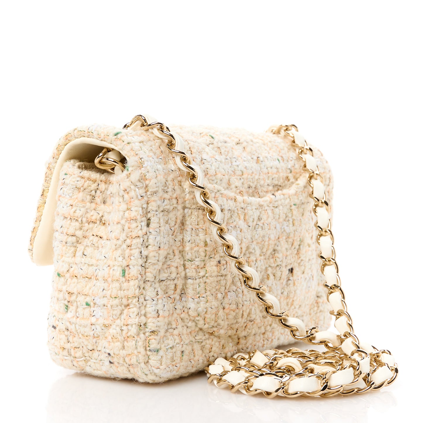 Tweed Quilted Mini Rectangular Flap Off White