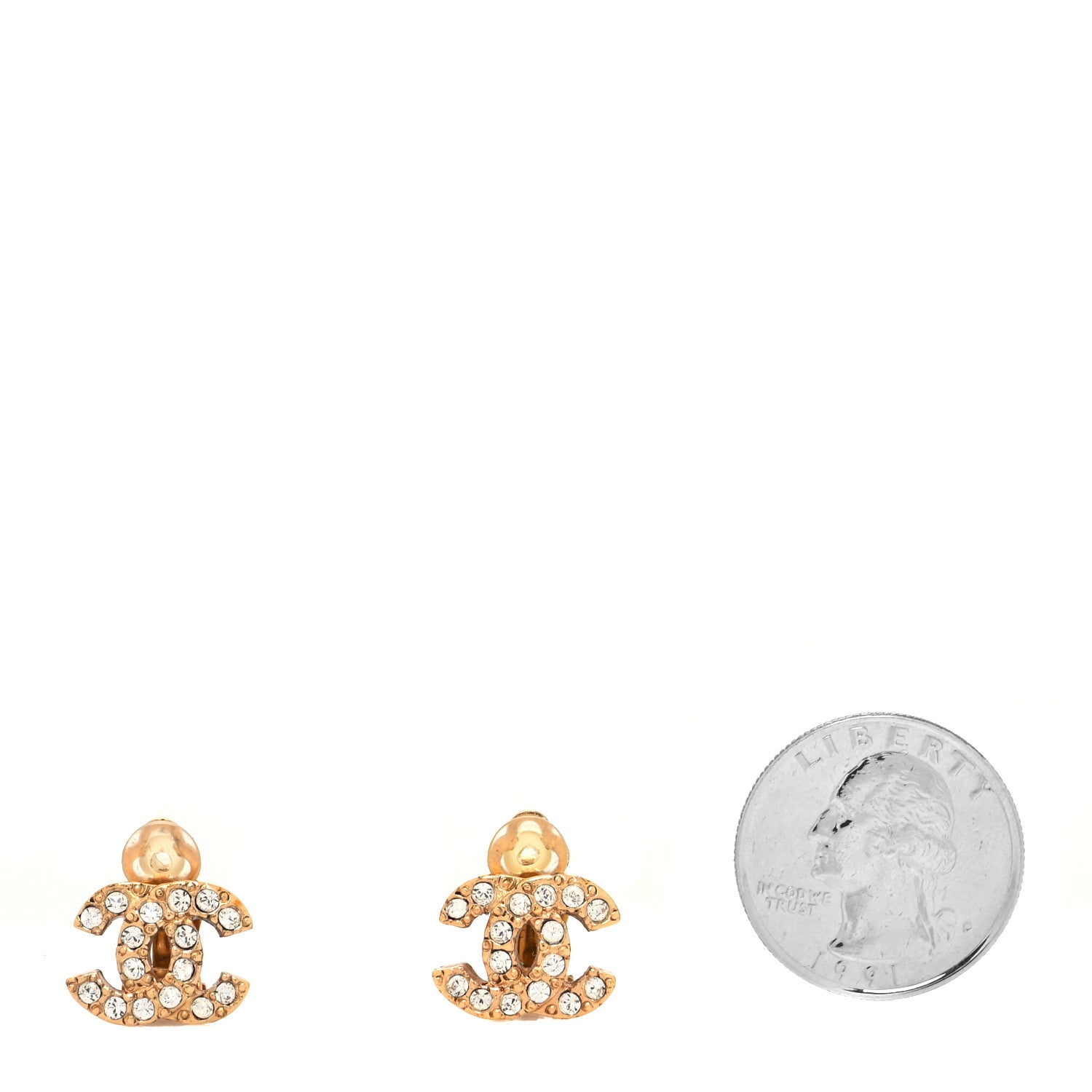 Chanel Crystal CC Clip On Earrings Gold 2 of 4