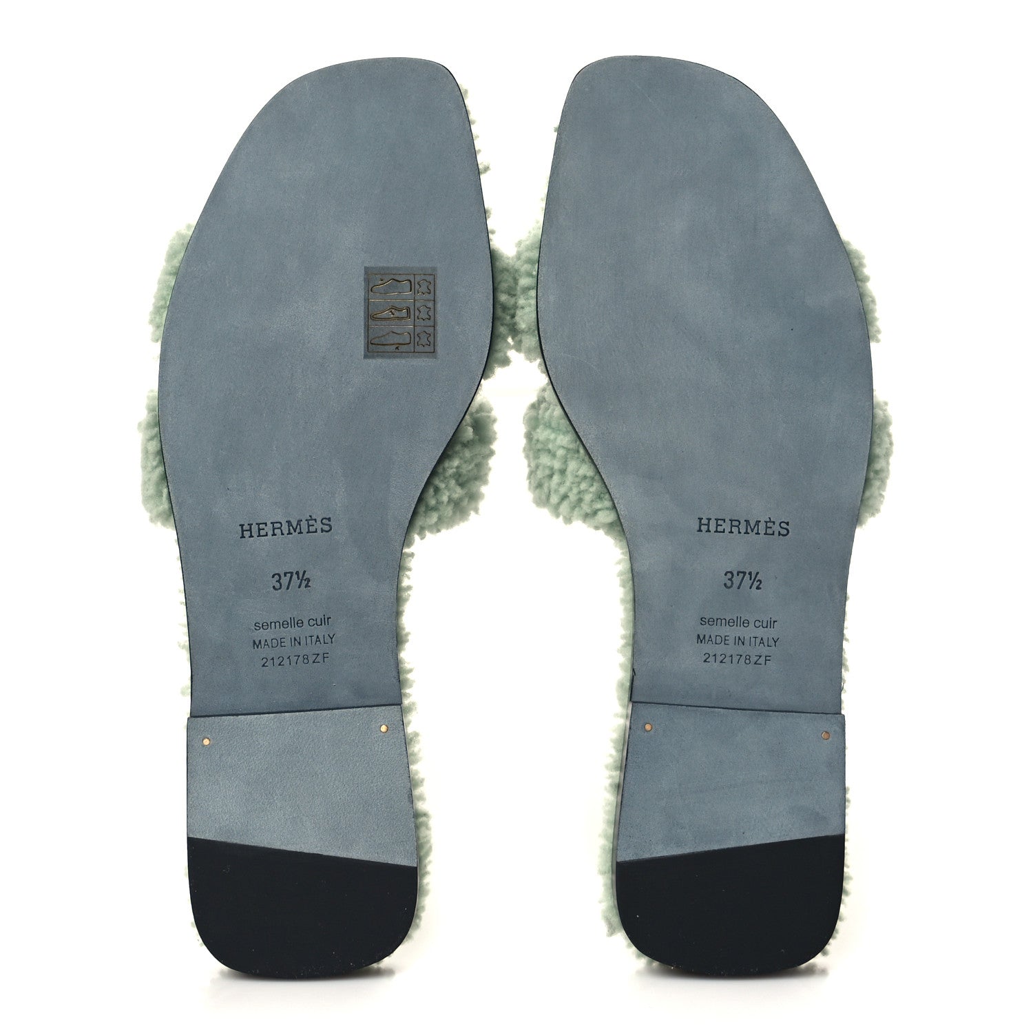 Hermes Woolskin Oran Sandals 37.5 Vert D’Eau 5 of 8