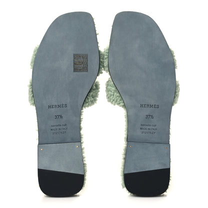 Hermes Woolskin Oran Sandals 37.5 Vert D’Eau 5 of 8