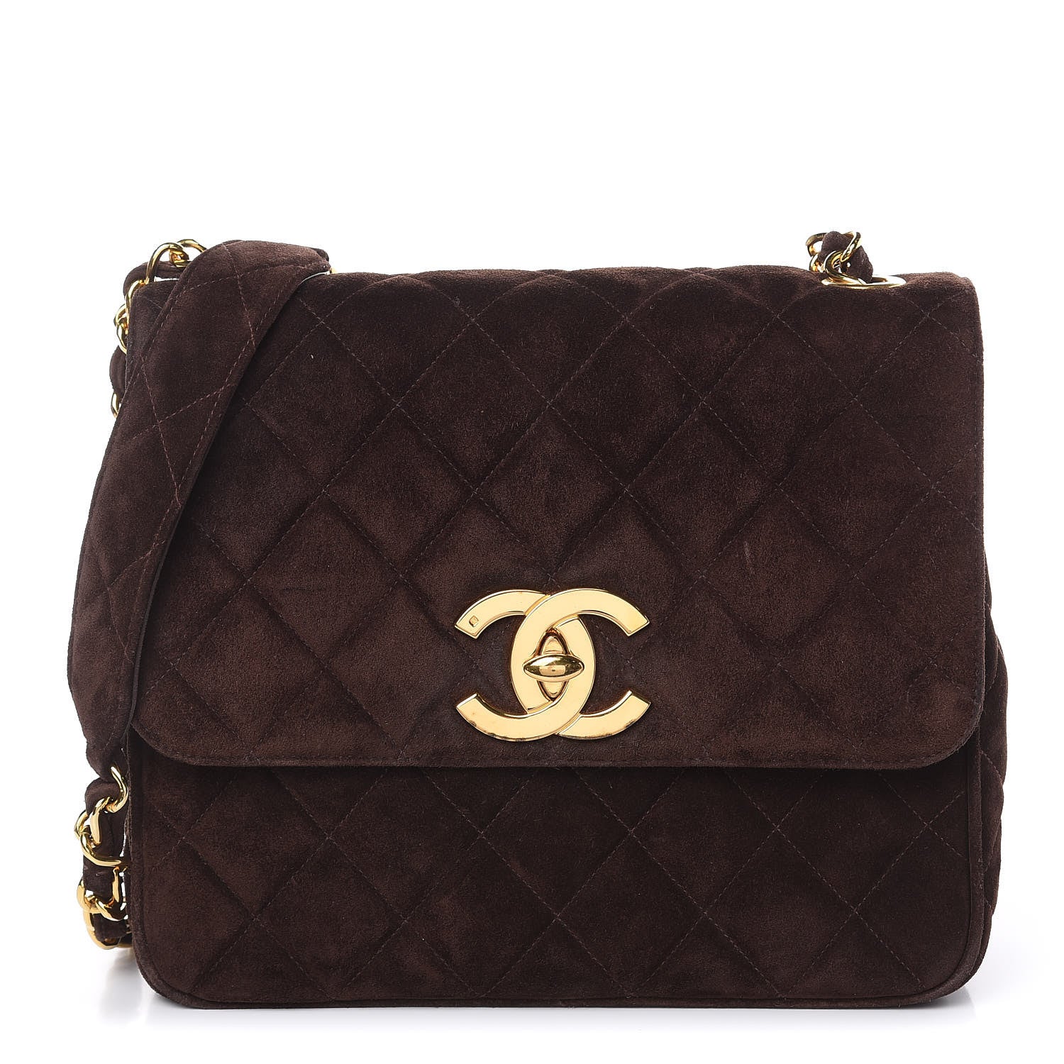Chanel Suede Quilted Medium Single Flap Brown 1 of 15
