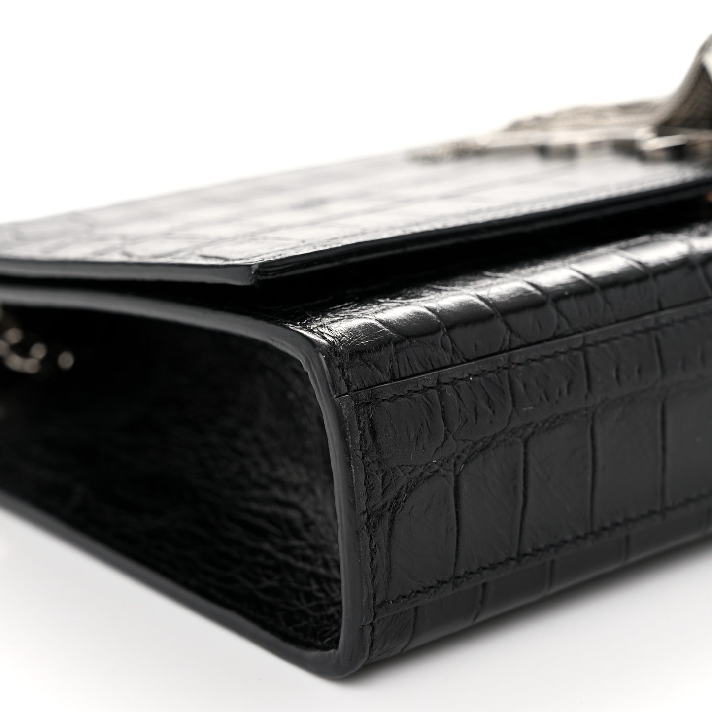 Calfskin Crocodile Embossed Medium Classic Monogram Kate Tassel Satchel Black