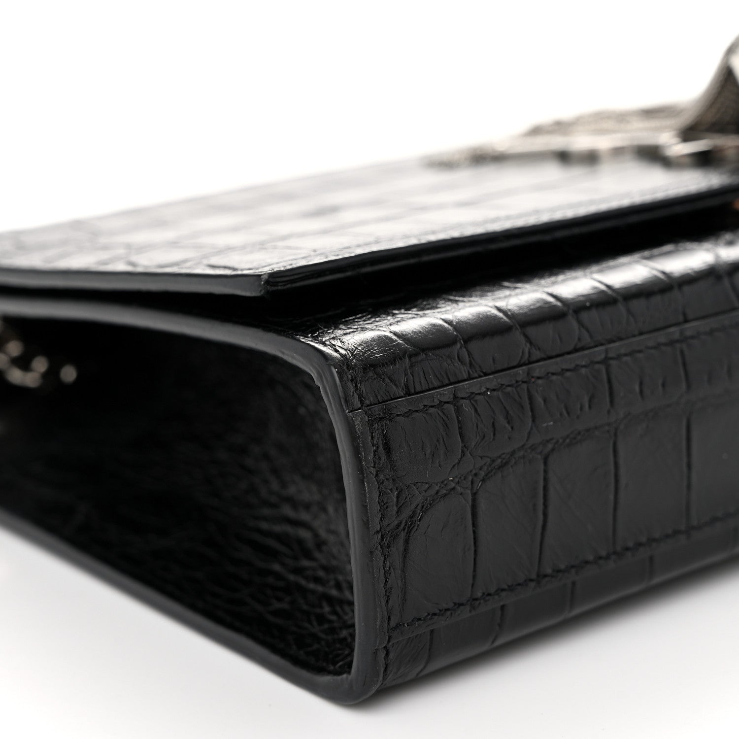 Saint Laurent Calfskin Crocodile Embossed Medium Classic Monogram Kate Tassel Satchel Black 8 of 9