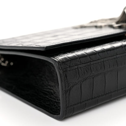 Saint Laurent Calfskin Crocodile Embossed Medium Classic Monogram Kate Tassel Satchel Black 8 of 9