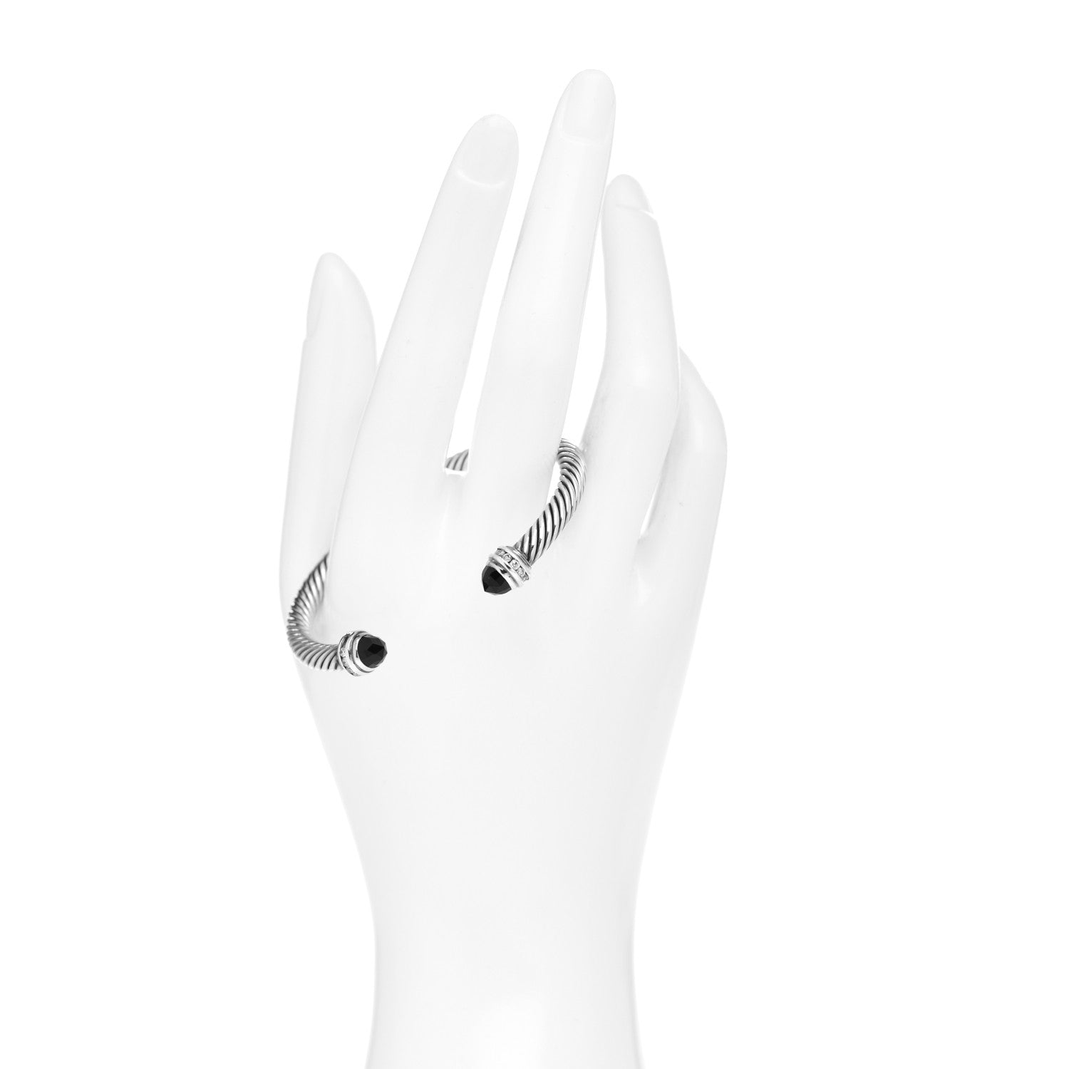 David Yurman Sterling Silver Diamond Black Onyx 5mm Cable Classics Princess Bracelet 2 of 4