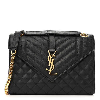 Saint Laurent Grain De Poudre Textured Mixed Matelasse Triquilt Medium Monogram Satchel Black 1 of 14