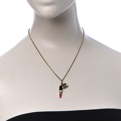 Chanel Resin Crystal Lipstick CC Necklace Gold 2 of 7