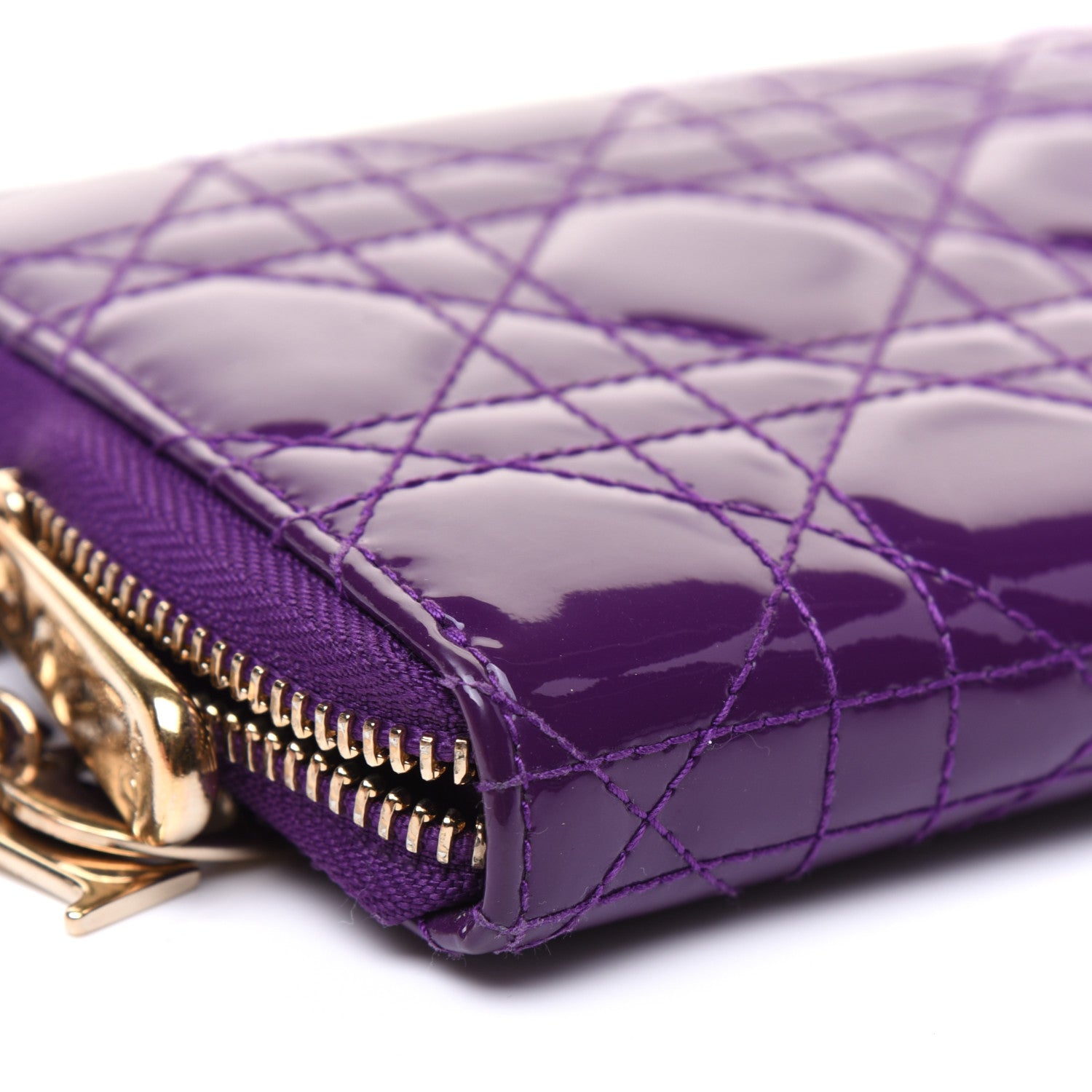 Christian Dior Patent Cannage Voyageur Zip Around Wallet Purple 6 of 12