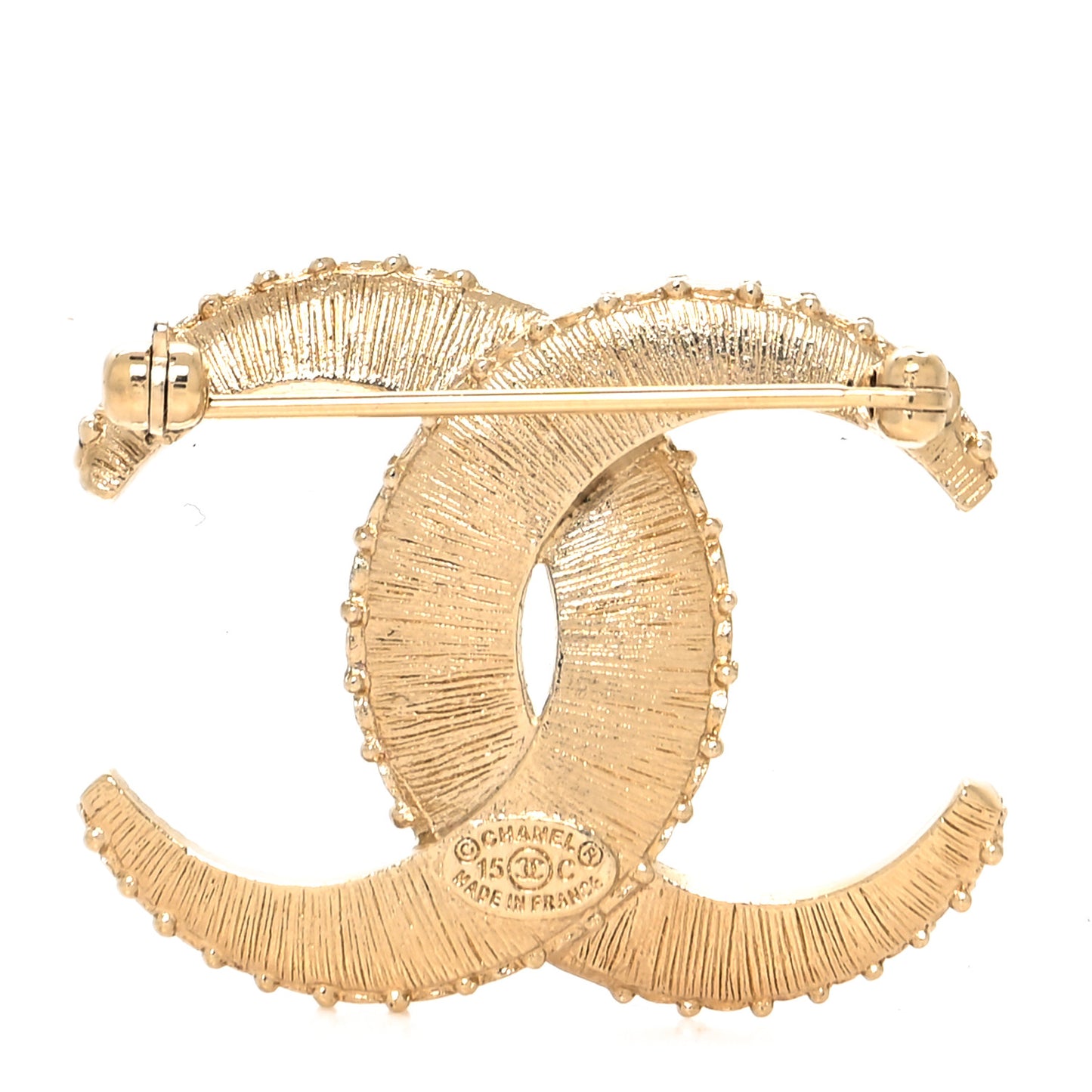 Metal Crystal Baguette CC Brooch Gold