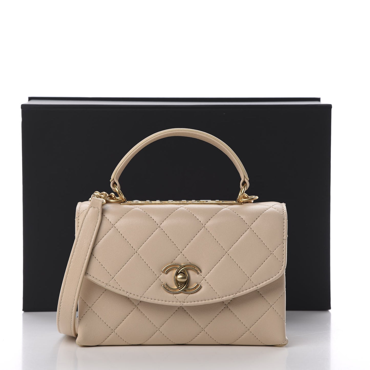 Lambskin Quilted Small Trendy Spirit Top Handle Bag Beige