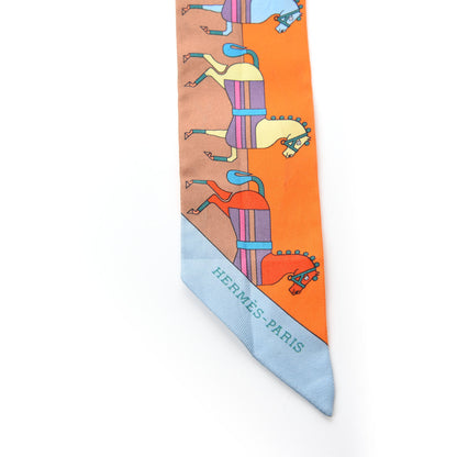 Hermes Silk Rocabar Twilly Orange Bleu Ciel 3 of 9