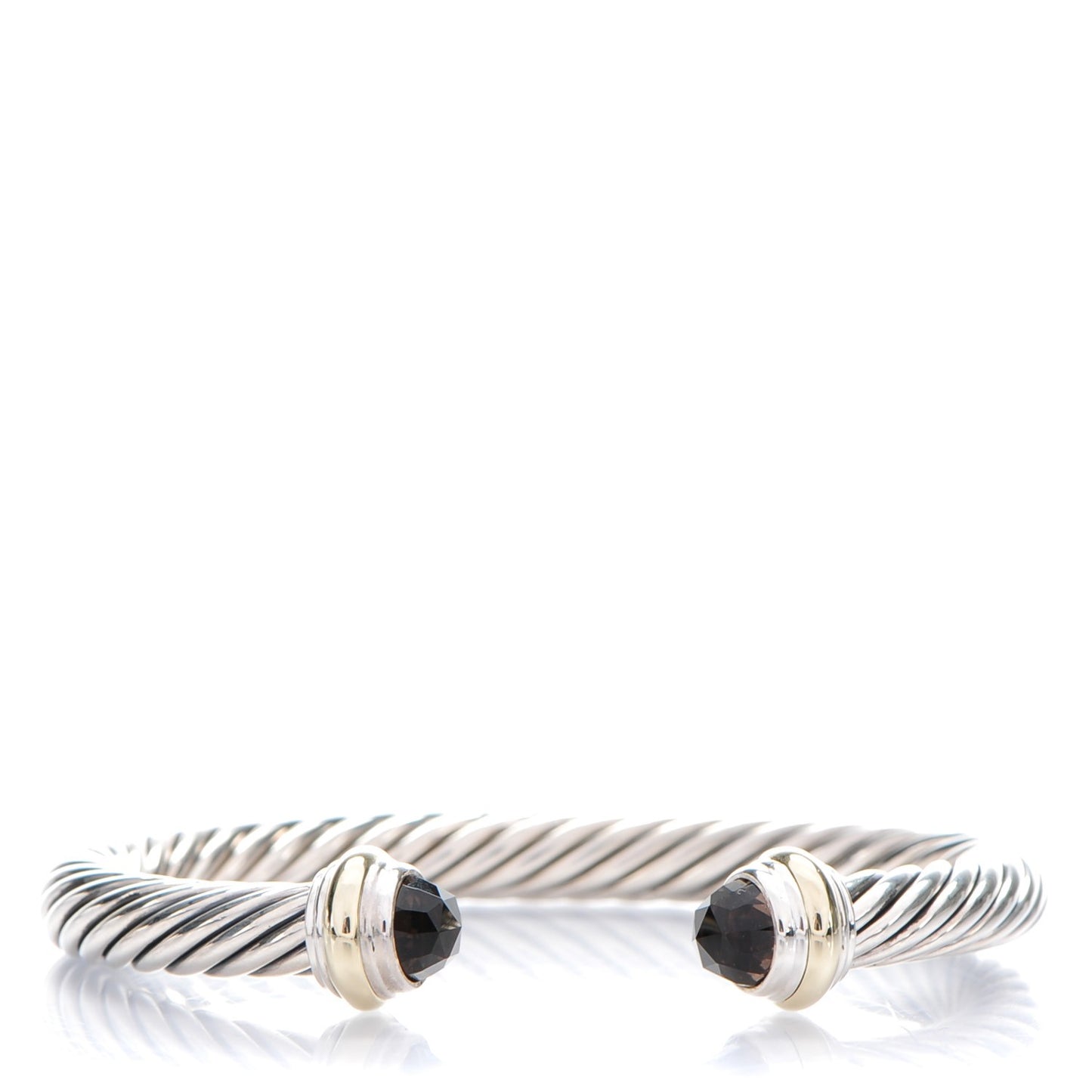 Sterling Silver 14K Yellow Gold Smoky Quartz 7mm Cable Classics Bracelet