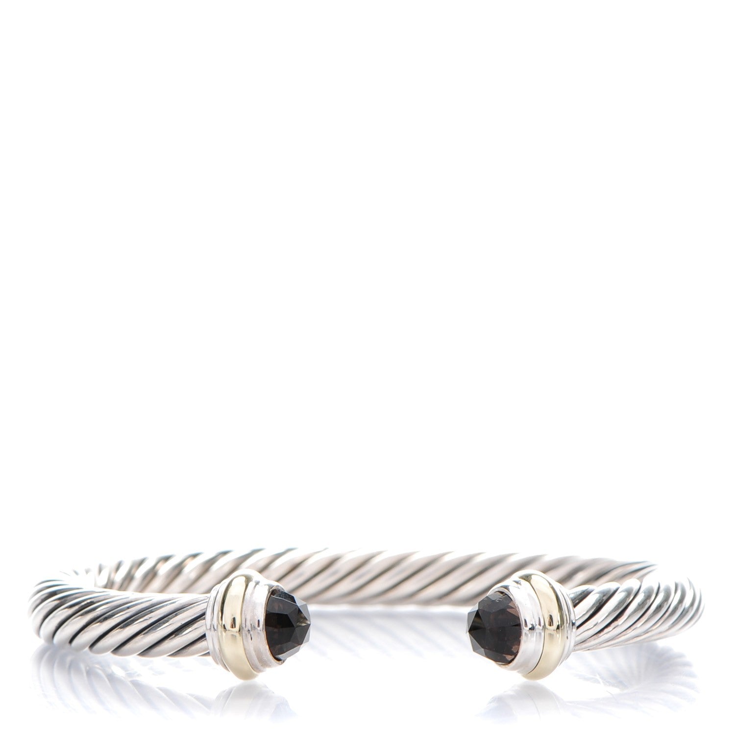 David Yurman Sterling Silver 14K Yellow Gold Smoky Quartz 7mm Cable Classics Bracelet 1 of 4