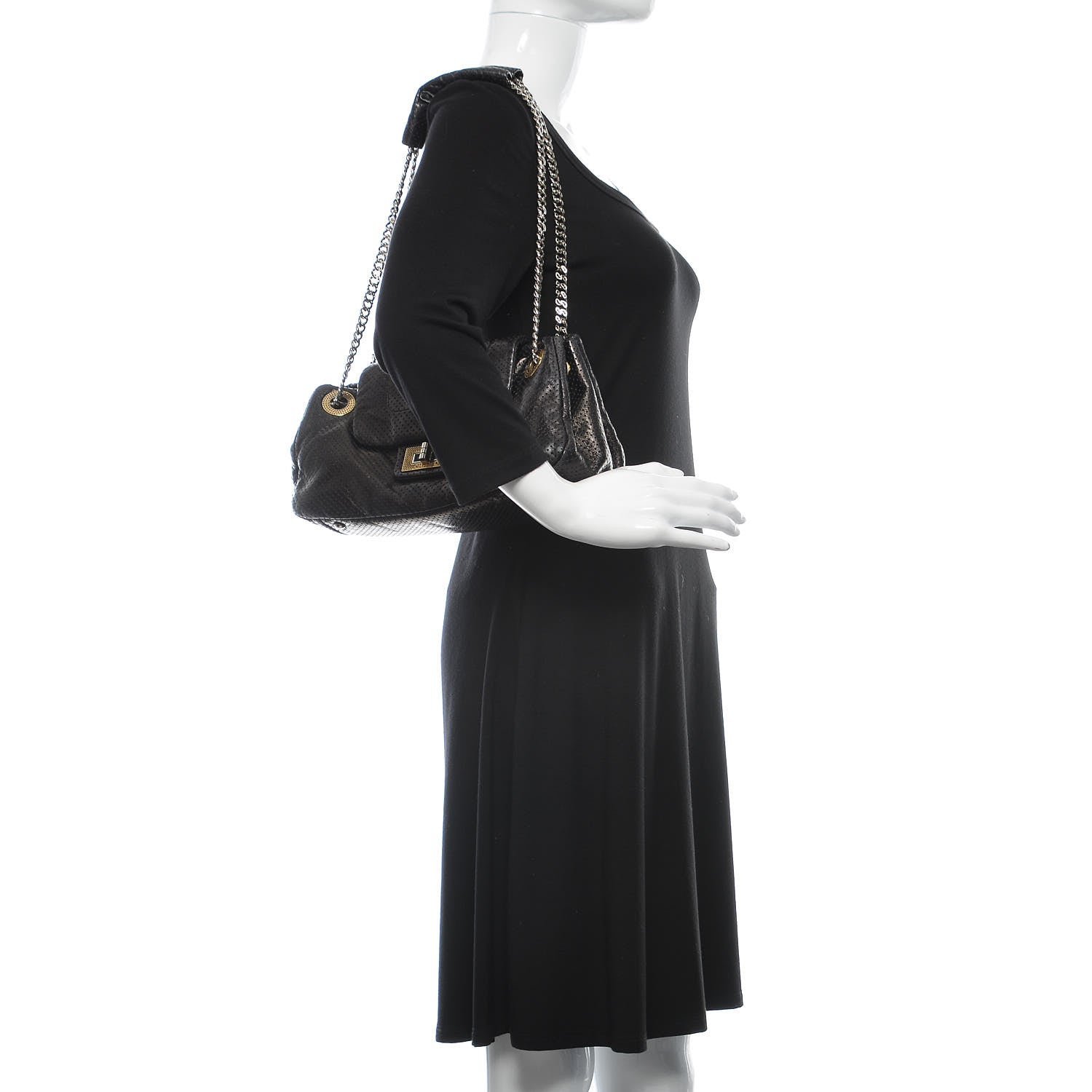 Chanel Metallic Calfskin Perforated Drill Accordion Flap Black 2 of 9