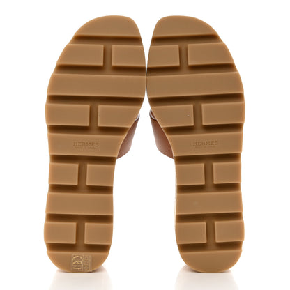 Hermes Calfskin Cork Eze 30 Sandals 35 Marron Glaise 5 of 9