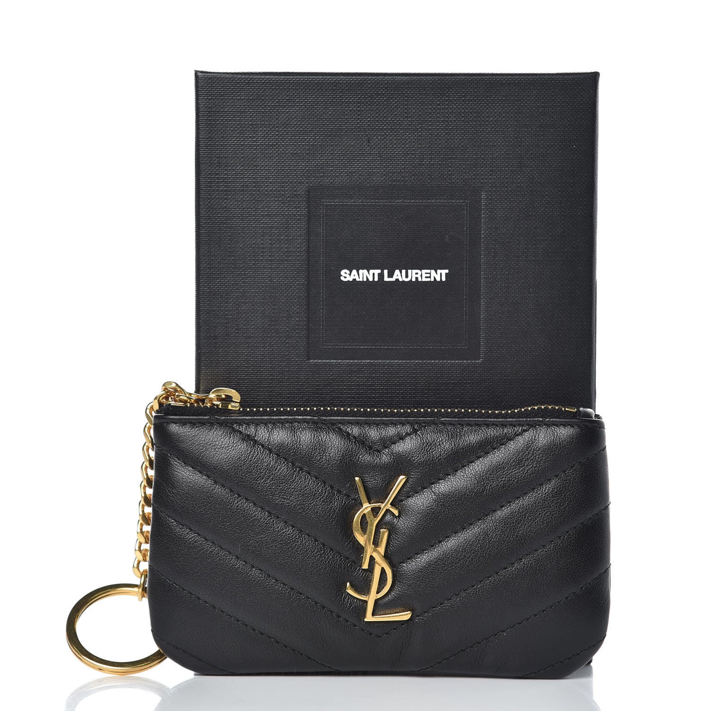 Calfskin Matelasse Monogram Key Pouch Black