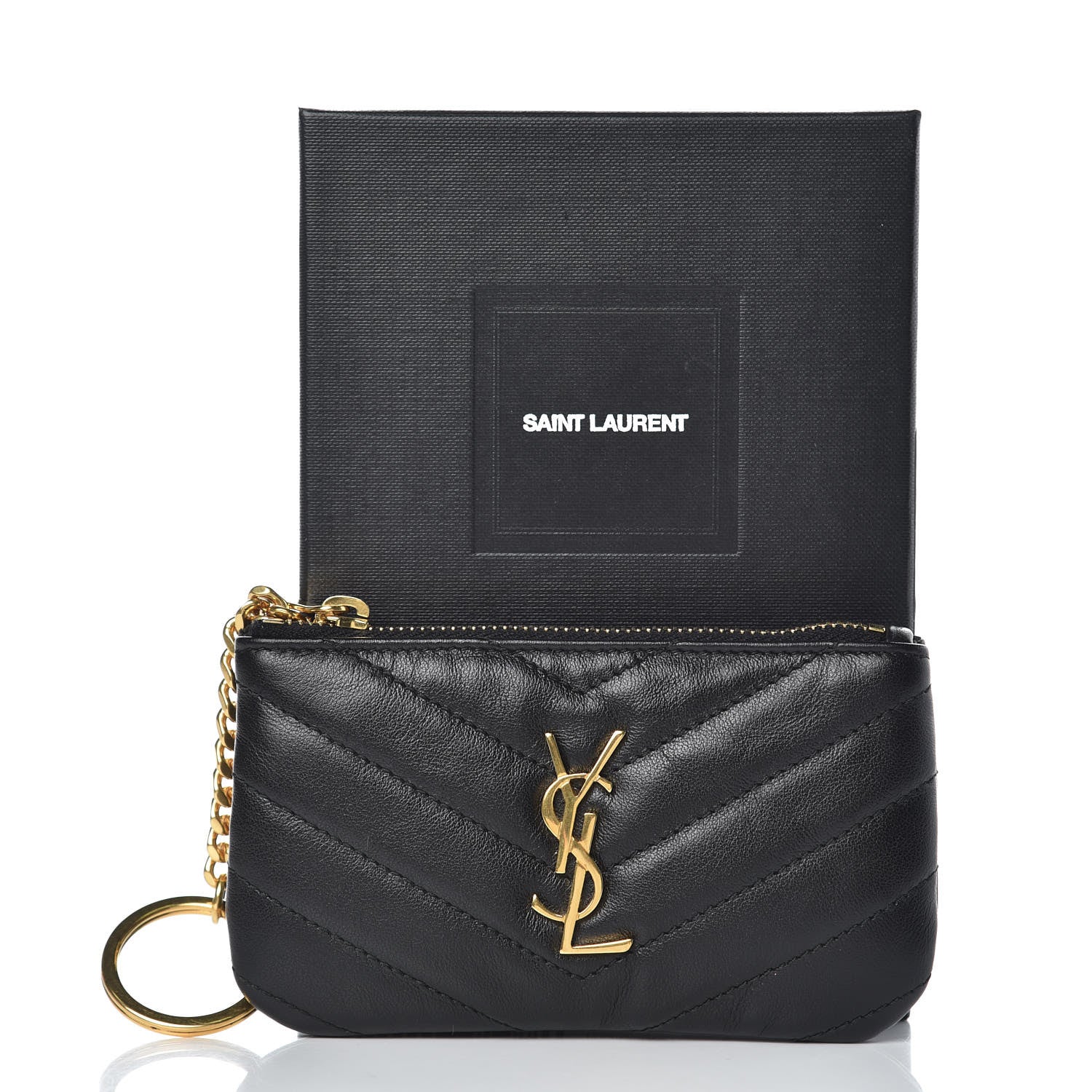 Saint Laurent Calfskin Matelasse Monogram Key Pouch Black 8 of 8