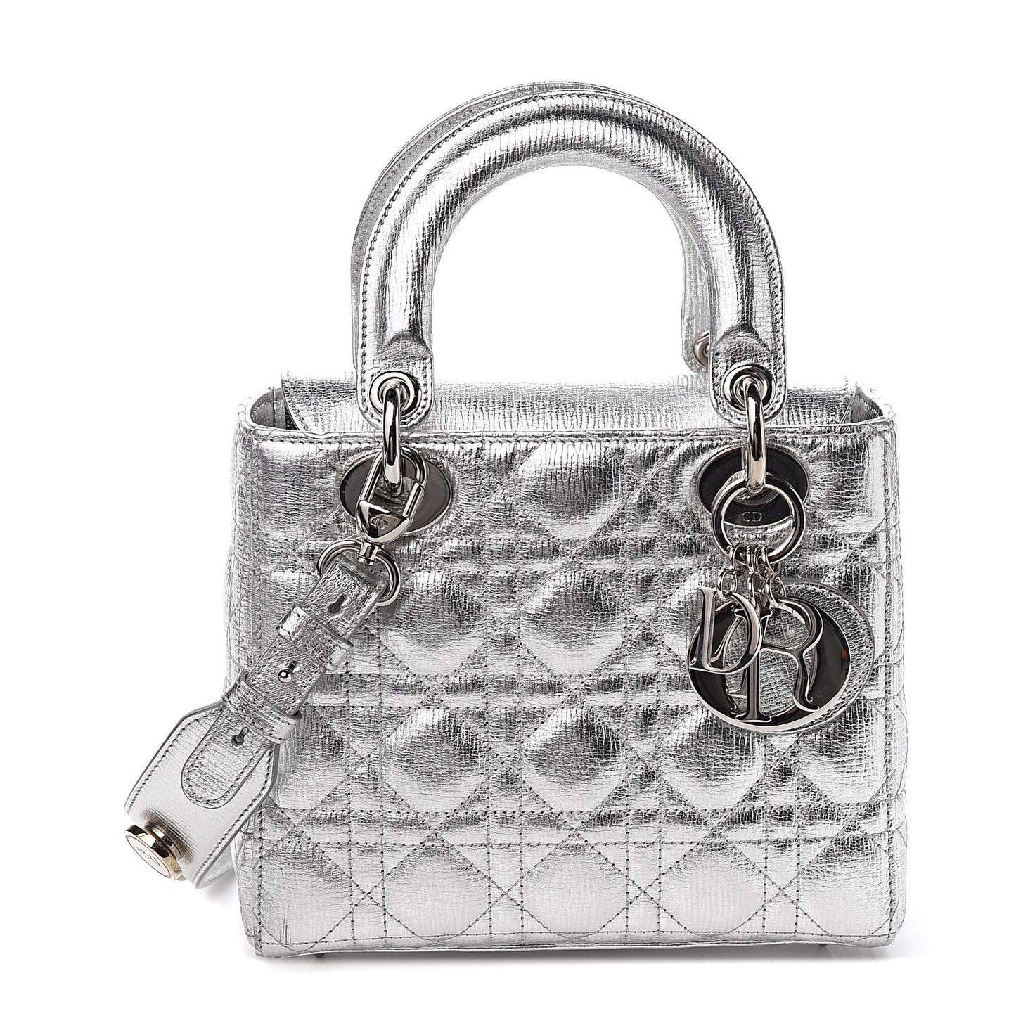 Metallic Grained Calfskin Cannage Small Lucky Badges My Lady Dior Silver