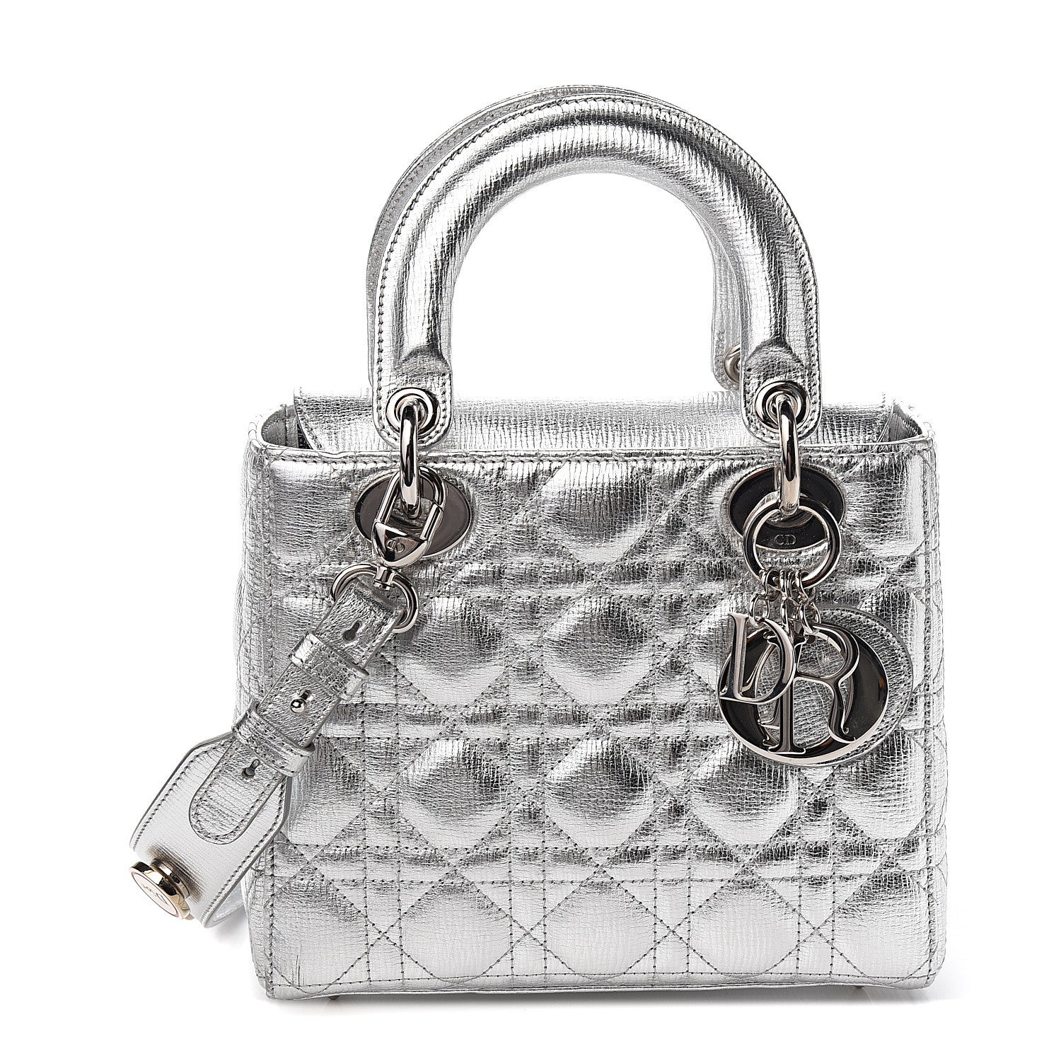 Christian Dior Metallic Grained Calfskin Cannage Small Lucky Badges My Lady Dior Silver 1 of 9
