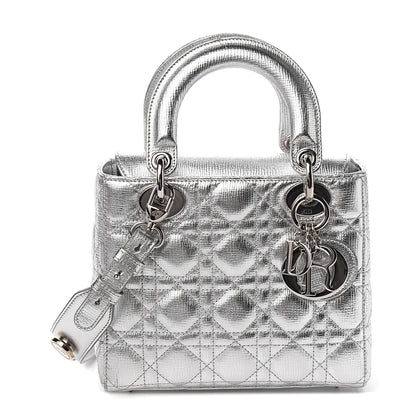 Christian Dior Metallic Grained Calfskin Cannage Small Lucky Badges My Lady Dior Silver 1 of 9