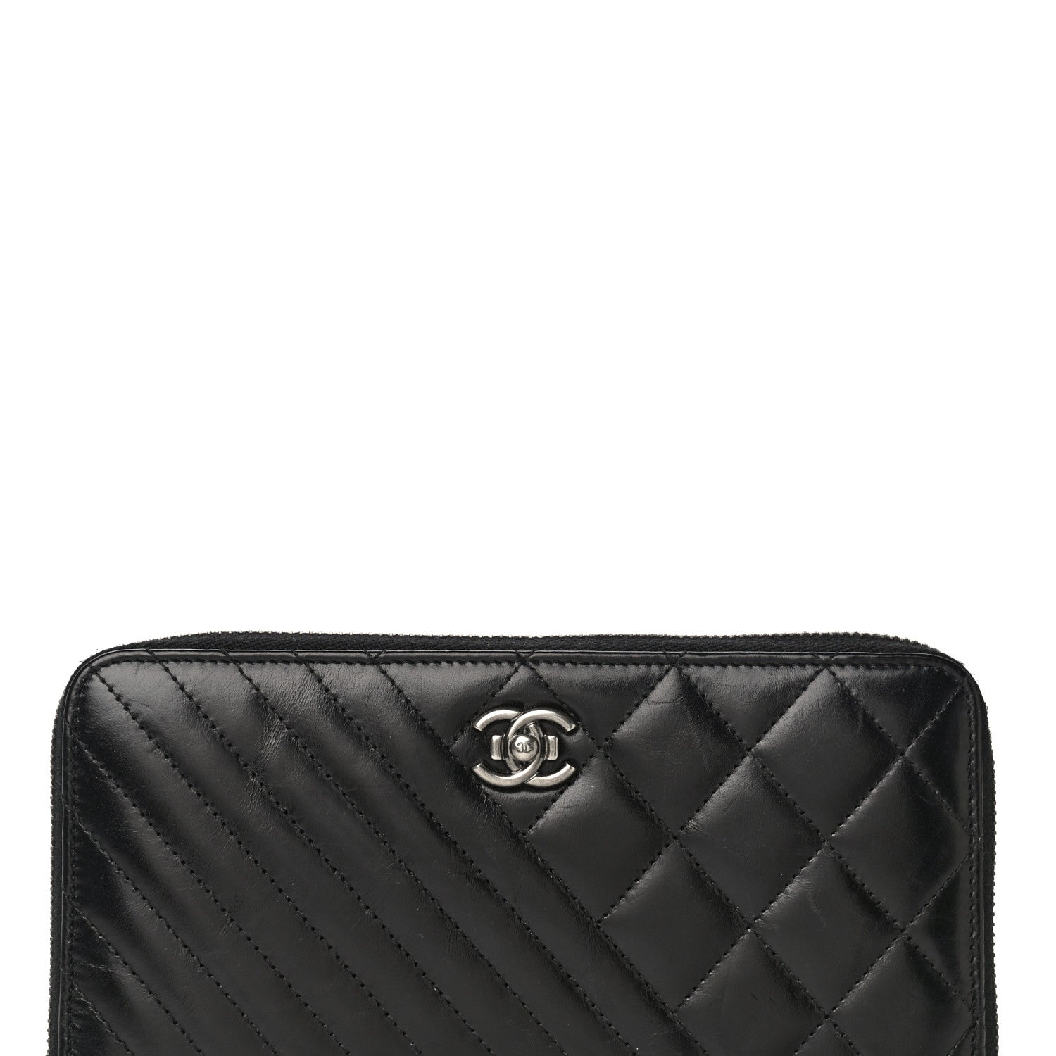 Chanel Glazed Calfskin Quilted Small Coco Boy Zip Around Wallet Black 9 of 12