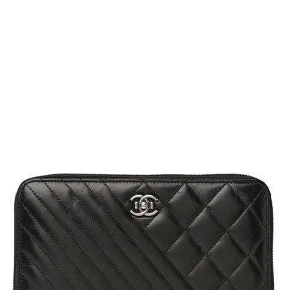 Chanel Glazed Calfskin Quilted Small Coco Boy Zip Around Wallet Black 9 of 12
