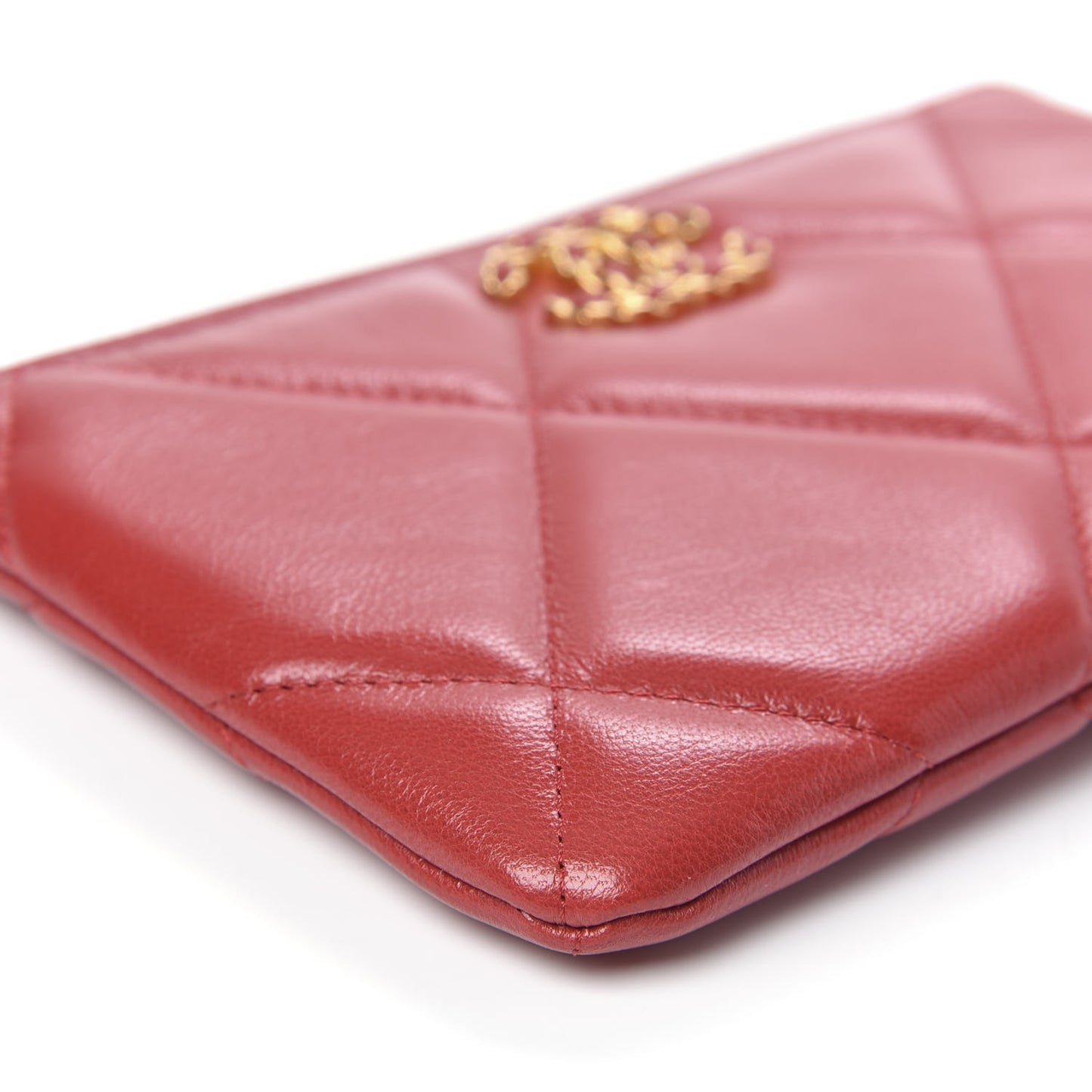 Shiny Goatskin Quilted Small Chanel 19 Pouch Red