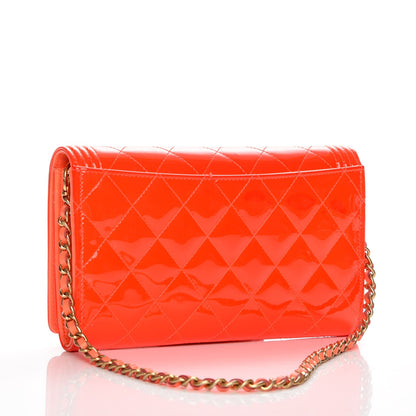 Chanel Patent Calfskin Quilted Boy Wallet on Removable Chain Orange 3 of 12