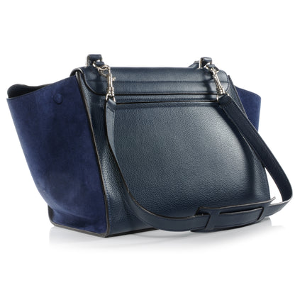 Celine Drummed Leather and Suede Small Trapeze Navy 3 of 8