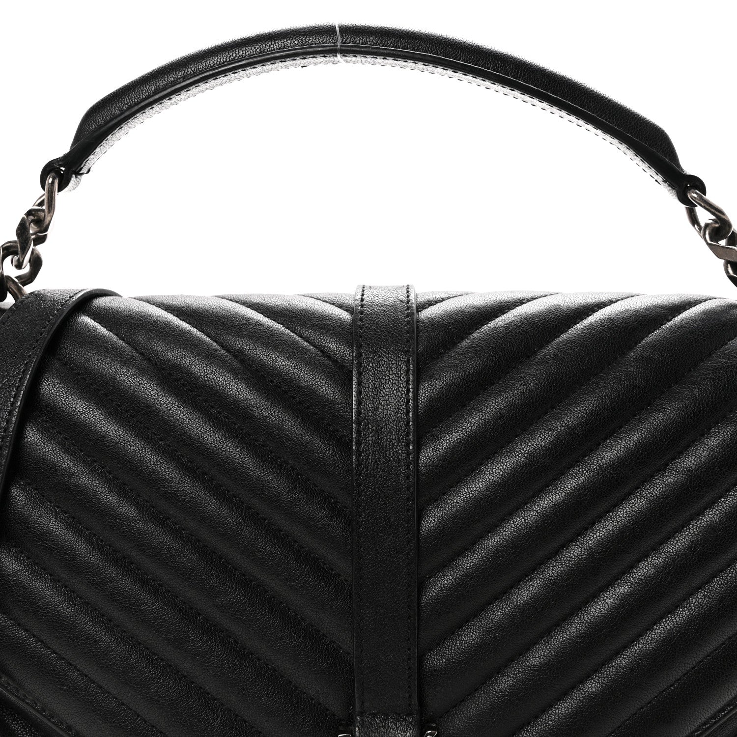 Saint Laurent Sheepskin Matelasse Chevron Monogram Large College Satchel Black 7 of 9