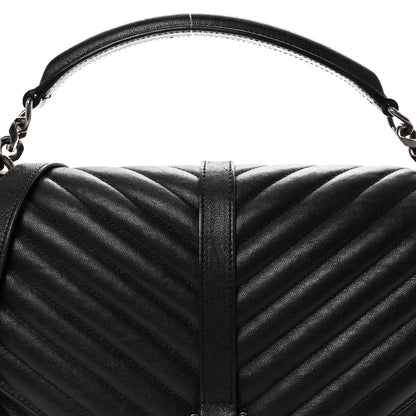 Saint Laurent Sheepskin Matelasse Chevron Monogram Large College Satchel Black 7 of 9