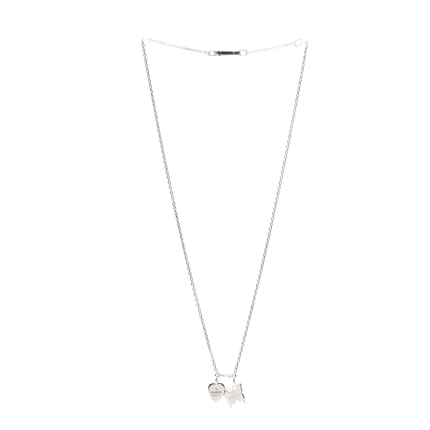 Gucci Sterling Silver Trademark Butterfly Heart Charm Pendant Necklace 3 of 5