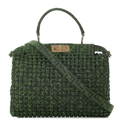 Fendi Fabric Jacquard FF 1974 Woven Knotted Medium Peekaboo Iconic Satchel Verde Black 1 of 11