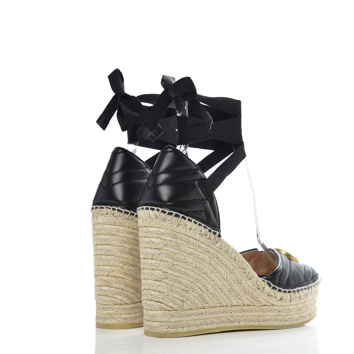 Nappa Matelasse GG Marmont Ankle Wrap Platform 35/120mm Espadrille Wedges 39.5 Black