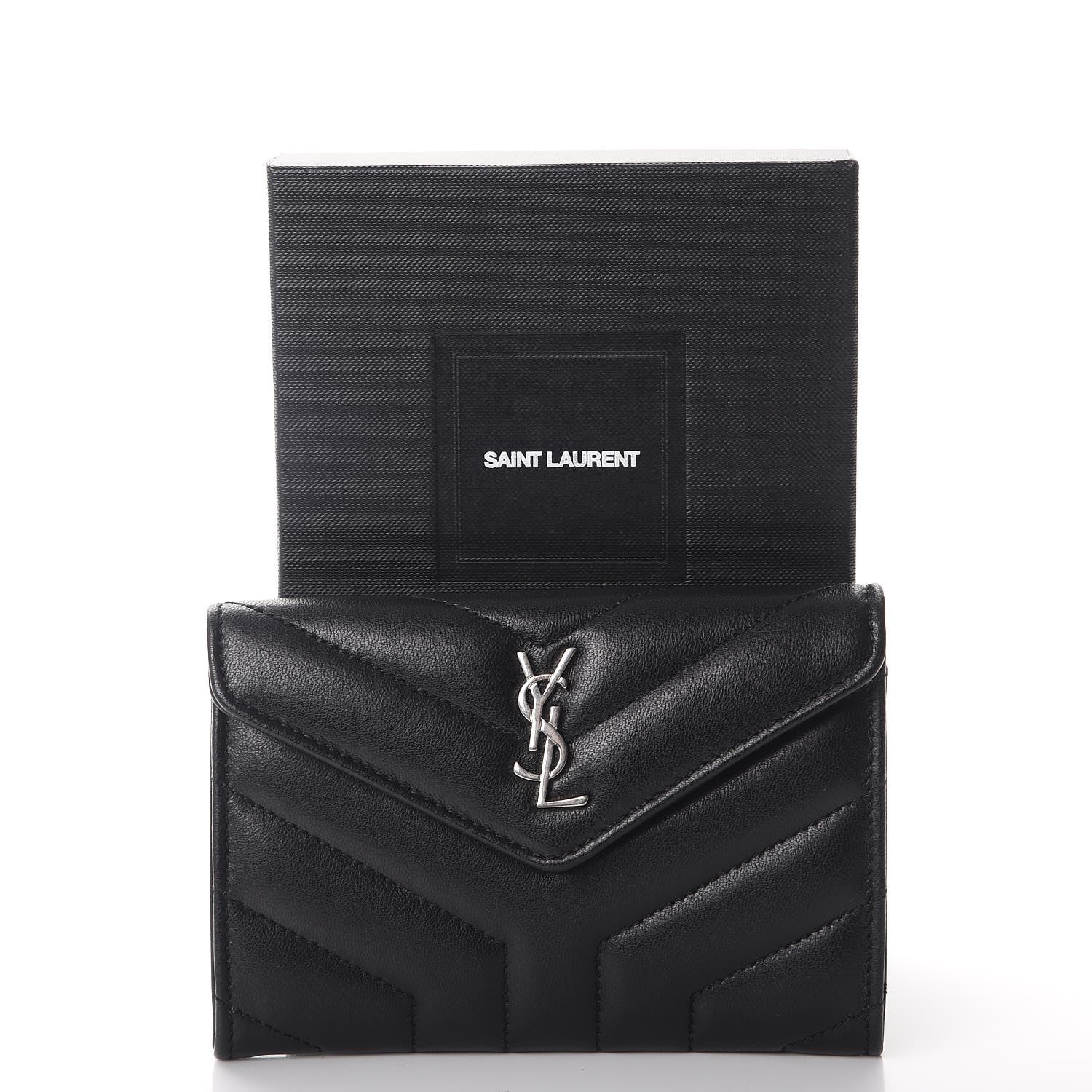 Saint Laurent Lambskin Y Quilted Monogram Small Loulou Envelope Wallet Black 8 of 8
