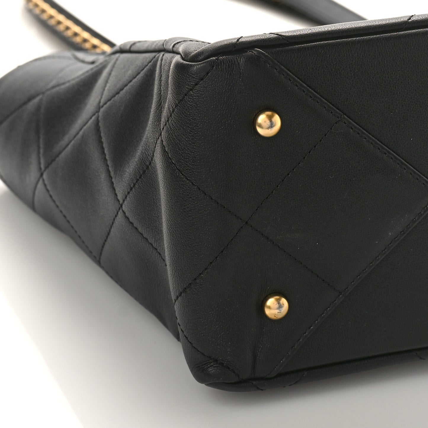 Calfskin Quilted Chain Shopping Tote Black